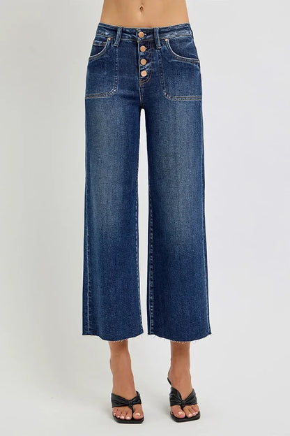High Rise Crop Wide Button Up Jeans Plus Size - Eva's Edition