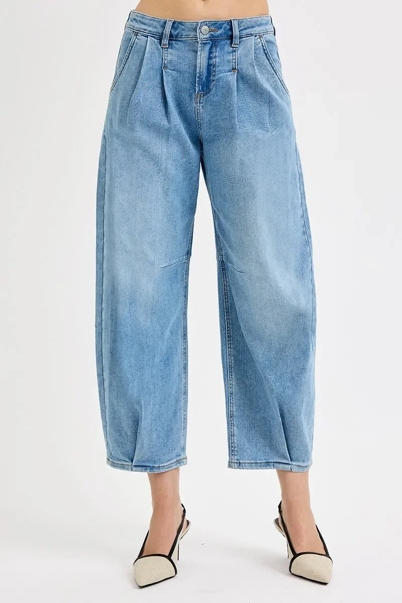 Mid Rise Fit Crop Wide Volume Leg Jeans Plus Size - Eva's Edition
