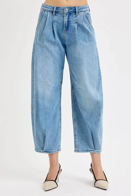 Mid Rise Fit Crop Wide Volume Leg Jeans Plus Size - Eva's Edition
