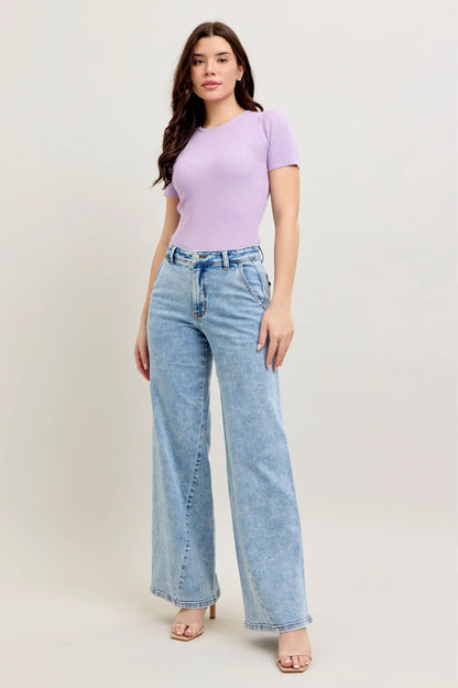 High Waist Wide Leg Jeans with Skewed Inseam - Eva's Edition