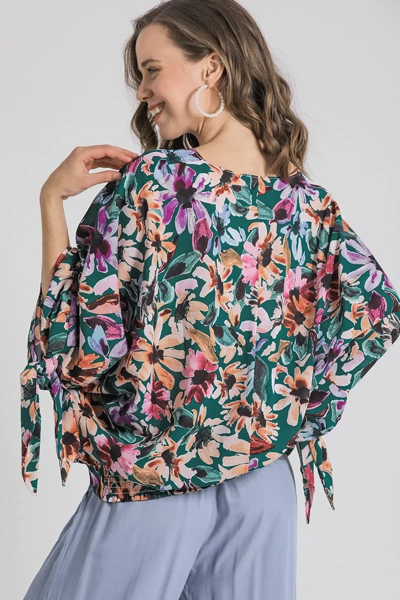 V-Neck Tie Sleeve Blouse Plus Size - Eva's Edition