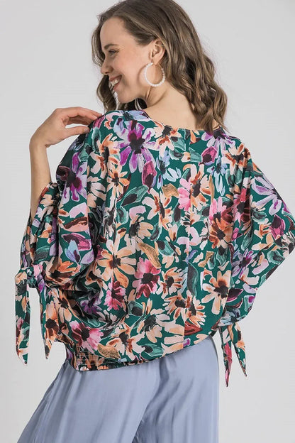 V-Neck Tie Sleeve Blouse Plus Size - Eva's Edition