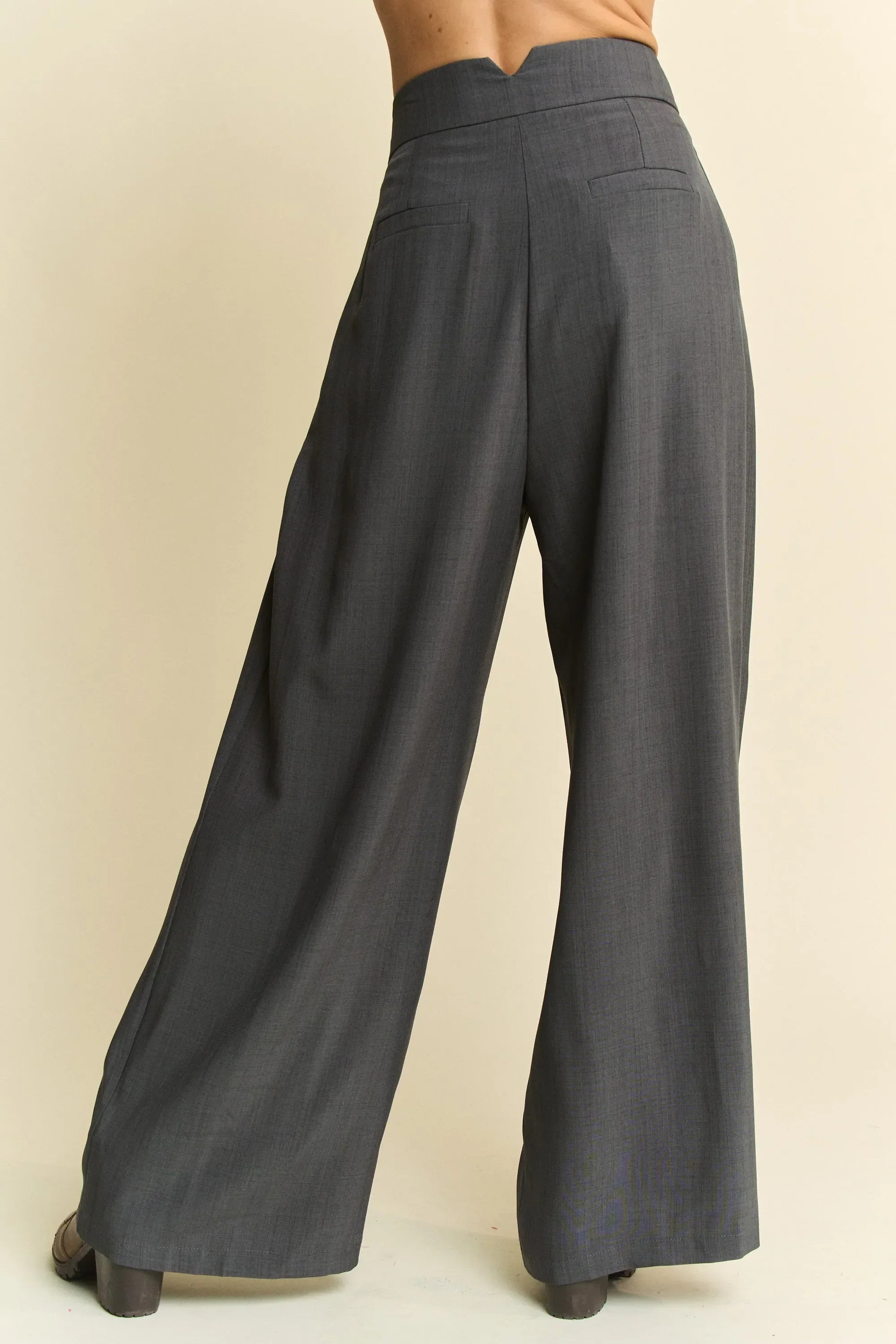 Solid Back Pocket Shirring Detail Wide Leg Pants - Eva's Edition