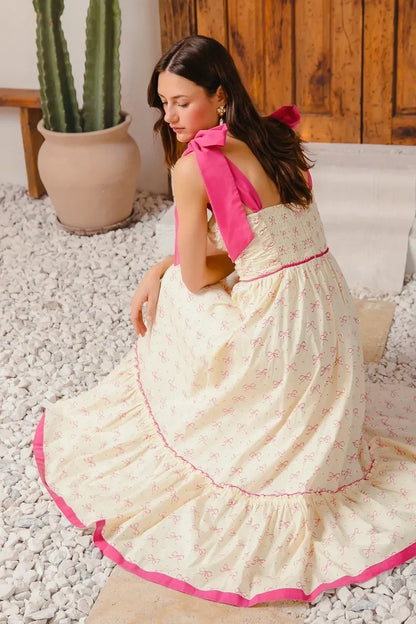 Ribbon Flowy Maxi Dress with Contrast Trim - Eva's Edition
