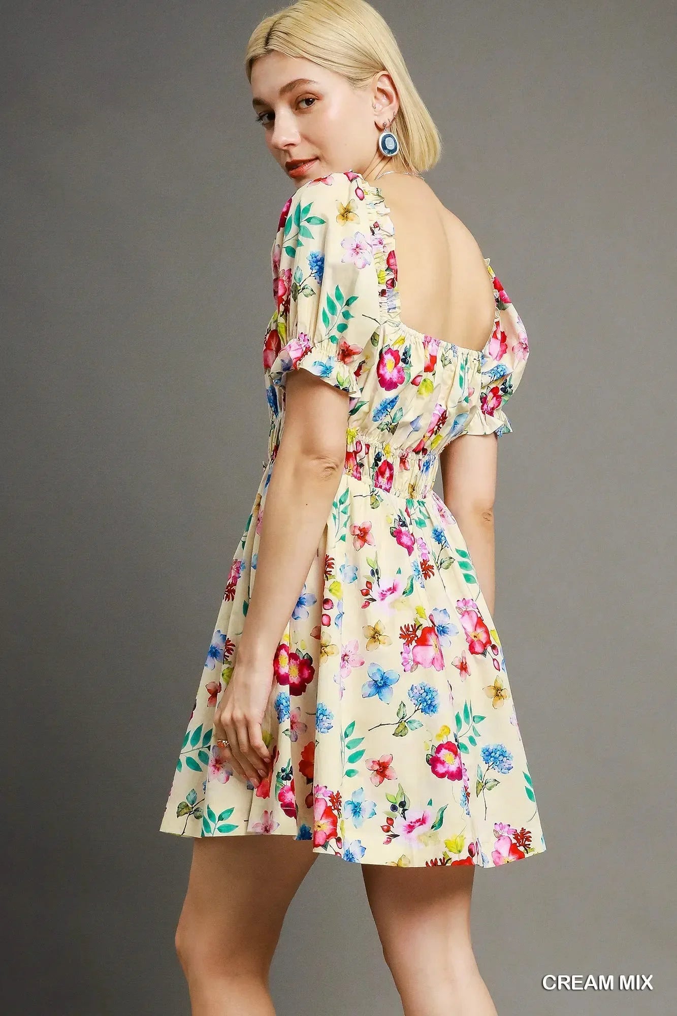 Floral Print Puff Sleeve Mini Dress - Eva's Edition