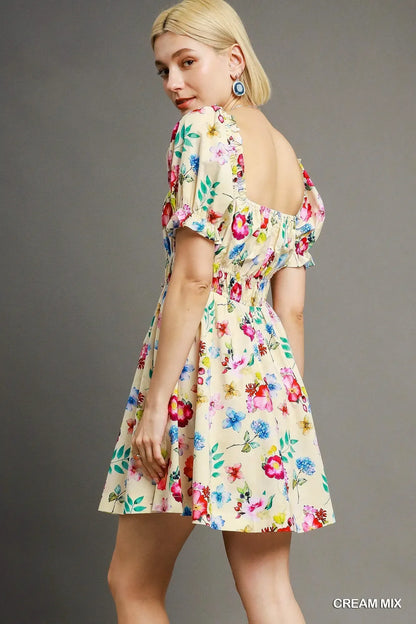 Floral Print Puff Sleeve Mini Dress - Eva's Edition