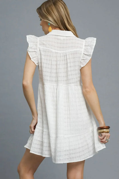 Ruffle Cap Sleeve Textured Mini Dress - Eva's Edition
