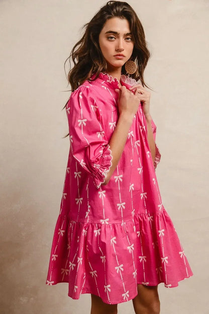 Ribbon Patterns Short Sleeve Dress - Eva's Edition