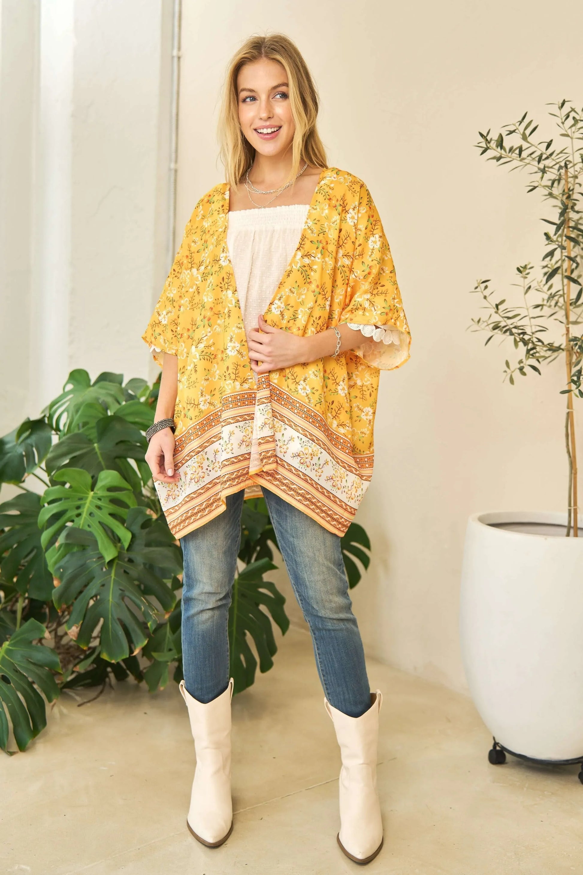 Floral Printed Short Sleeve Loose Fit Kimono Cover Up - Eva's Edition