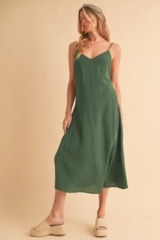 Side Button Midi Cami Dress - Eva's Edition