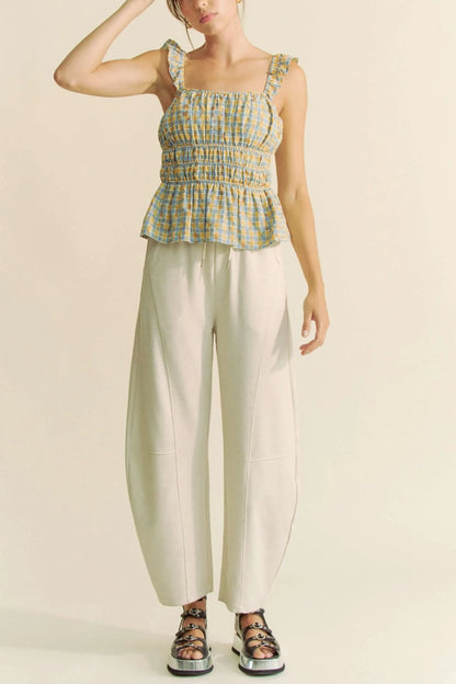 Plaid Ruffled Strap Smocked Sleeveless Top - Eva's Edition
