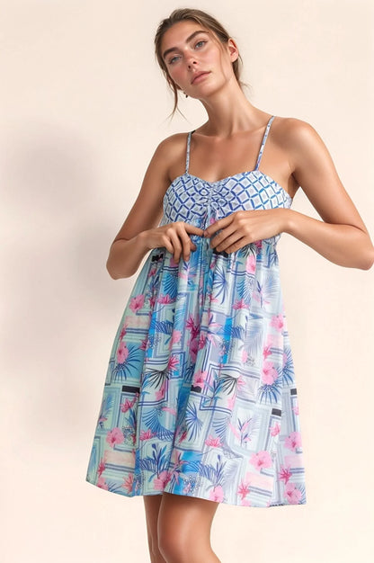 Tropical Floral Geo Print Tie Back Tube Top Romper - Eva's Edition