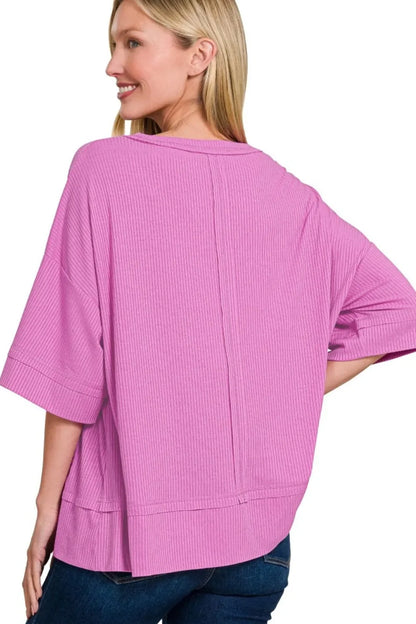 Ribbed Boat Neck 3/4 Sleeve Top - Eva's Edition