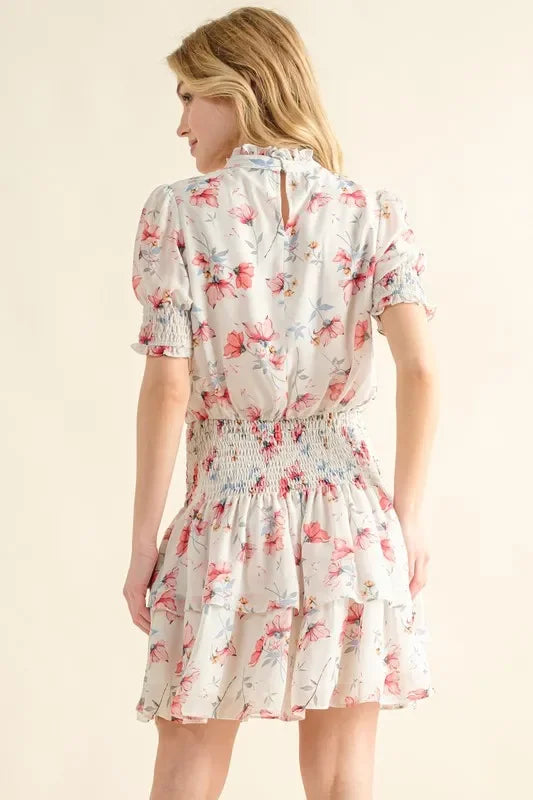 Floral Print Smocked Waist Mini Dress - Eva's Edition