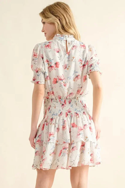 Floral Print Smocked Waist Mini Dress - Eva's Edition
