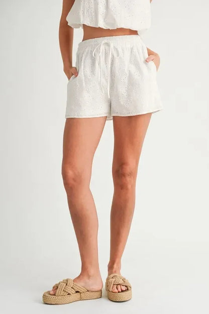 Eyelet Bubble Hem Sleeveless Top and Shorts Set - Eva's Edition