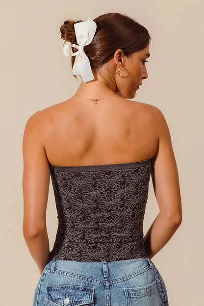 Jacquard Floral Two Tone Seamless Tube Top - Eva's Edition