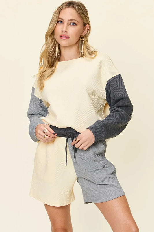 Contrast Drop Shoulder Top and Shorts Set - Eva's Edition