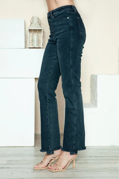 Button Fly Hem Destroy Straight Jeans - Eva's Edition