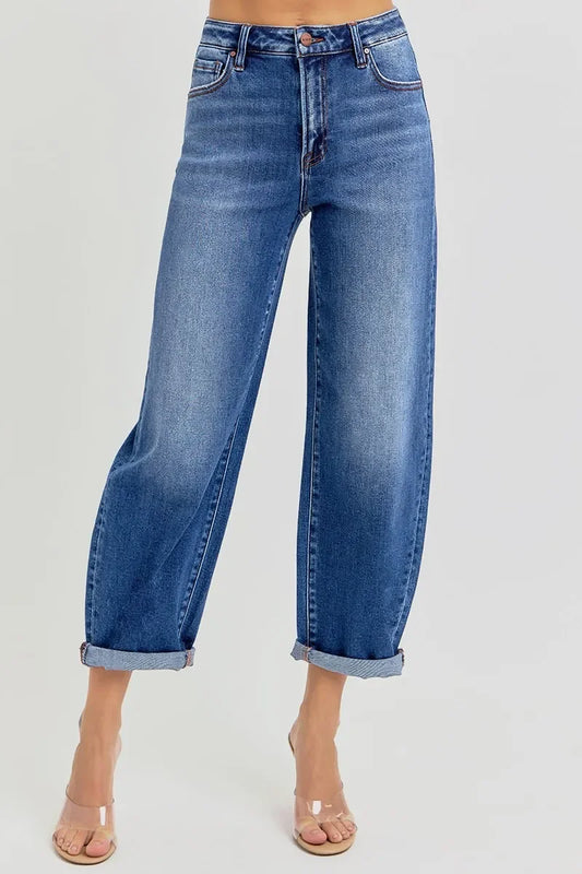 RISEN Full Size High Rise Crop Mild Barrel Jeans Plus Size - Eva's Edition