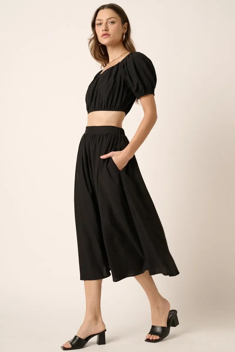 Cropped Puff Sleeve Blouse and Midi Skirt Set - Eva's Edition