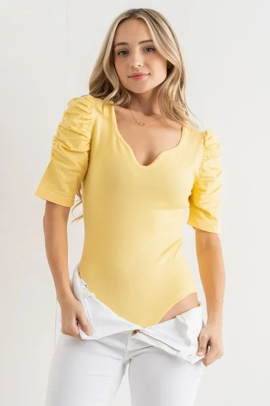 Shirring Puff Sleeve Bodysuit - Eva's Edition