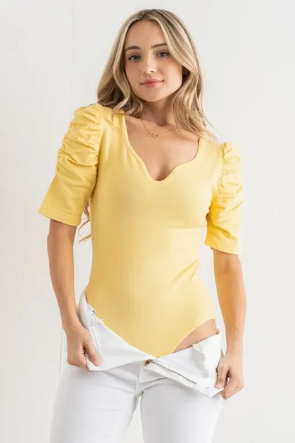 Shirring Puff Sleeve Bodysuit - Eva's Edition