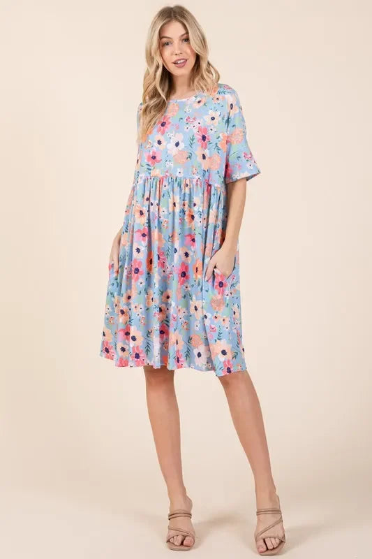 Floral Shirred Dress with Pockets - Eva's Edition