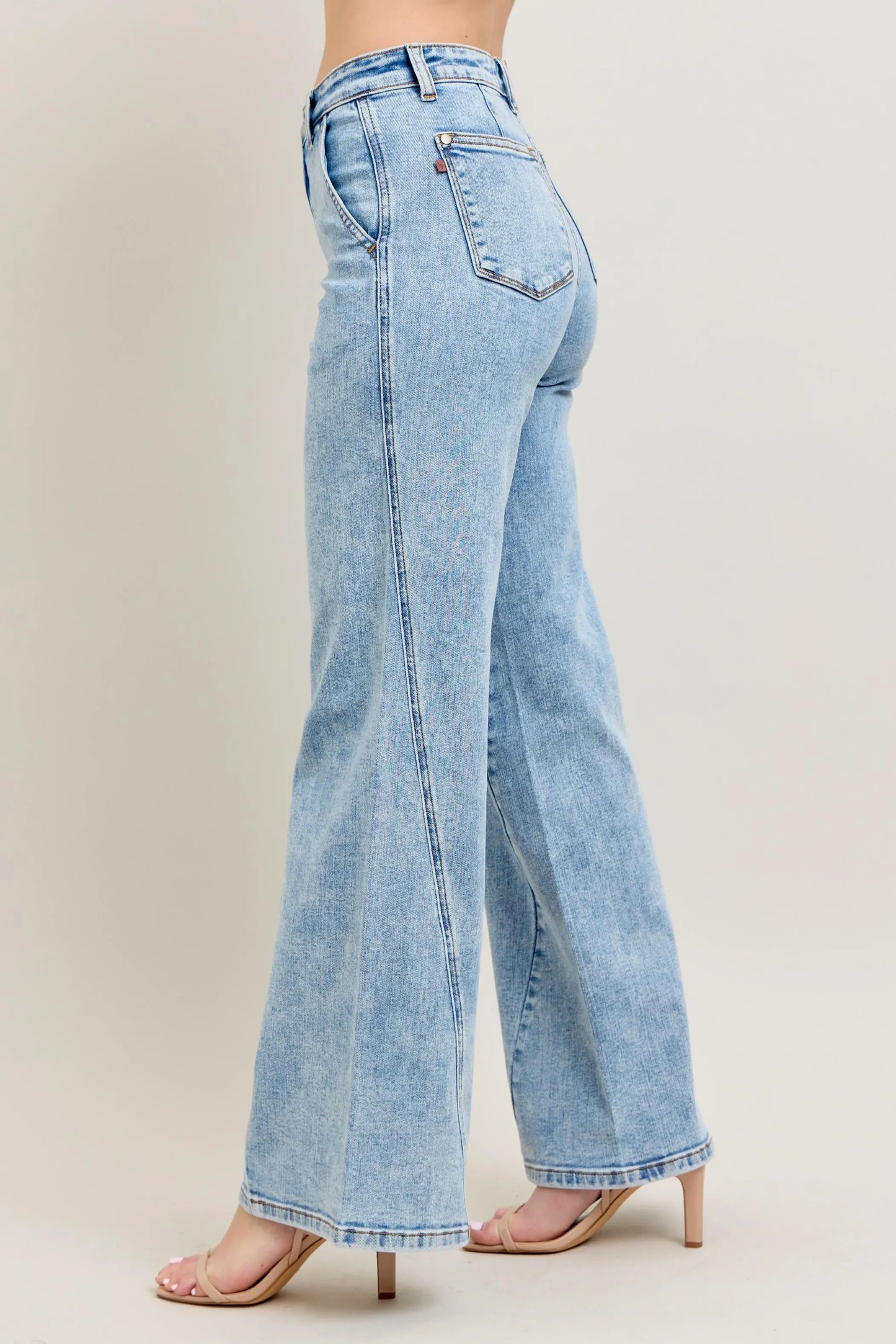 High Waist Wide Leg Jeans with Skewed Inseam - Eva's Edition