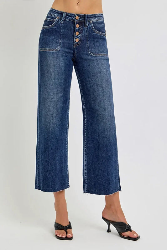 High Rise Crop Wide Button Up Jeans Plus Size - Eva's Edition