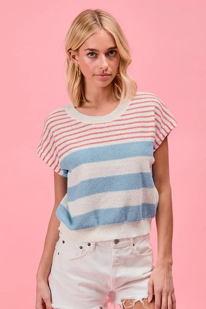 BiBi Stripes Lightweight Short Sleeve Sweater - Eva's Edition