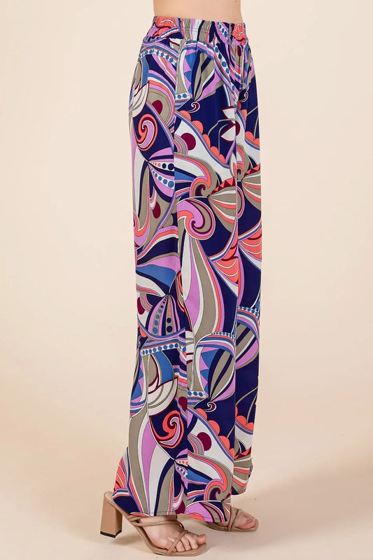 Abstract Print Elastic Waist Wide Leg Pants - Eva's Edition