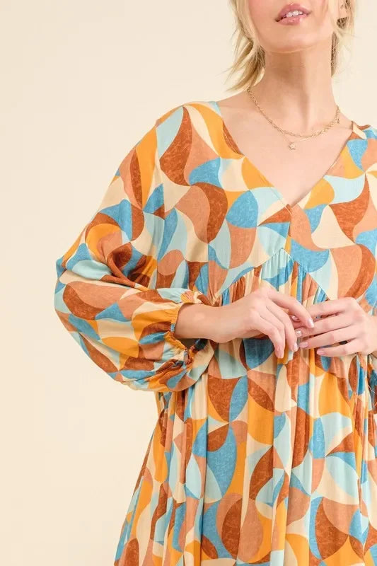 Printed Open Back Puff Sleeve Casual Dress - Eva's Edition