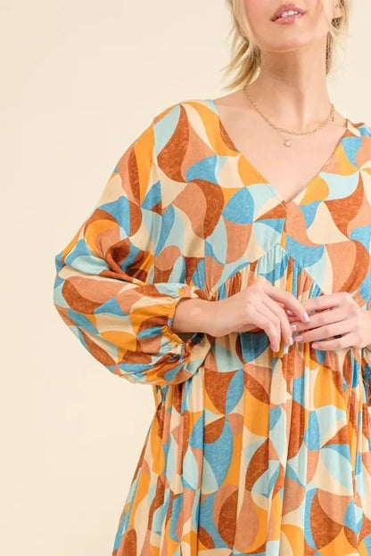 Printed Open Back Puff Sleeve Casual Dress - Eva's Edition