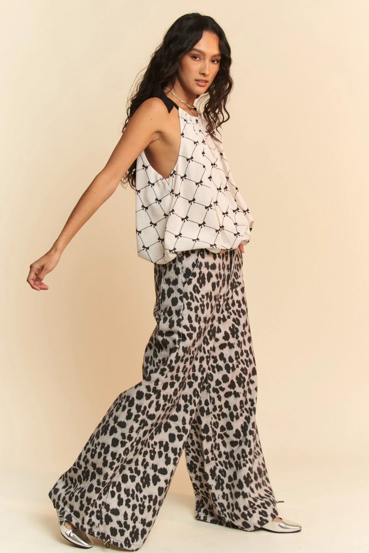 Checker Printed Tie Halter Neck Blouse Top - Eva's Edition
