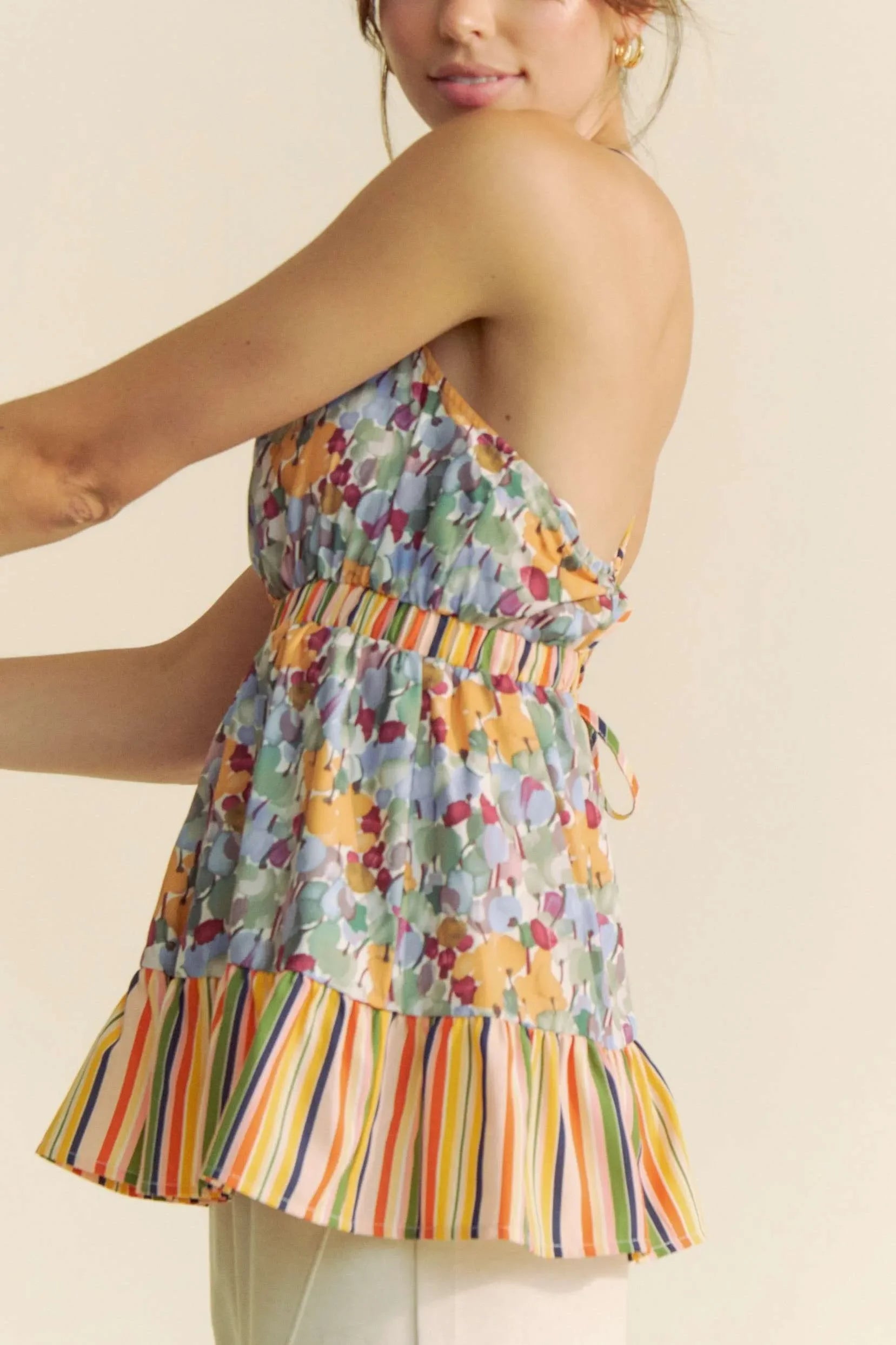Floral Smocked Sleeveless Ruffle Back Tie Top - Eva's Edition