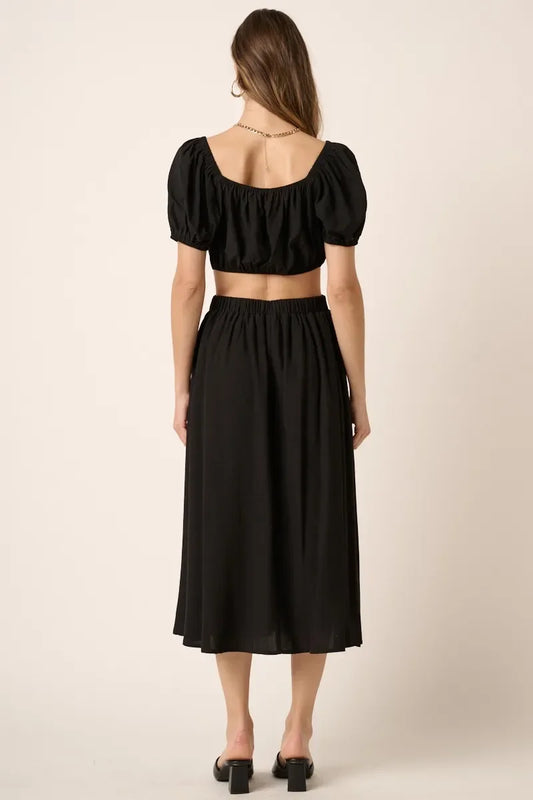 Cropped Puff Sleeve Blouse and Midi Skirt Set - Eva's Edition