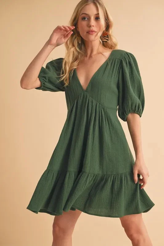 Tied Back Ruffled Short Sleeve Mini Dress - Eva's Edition