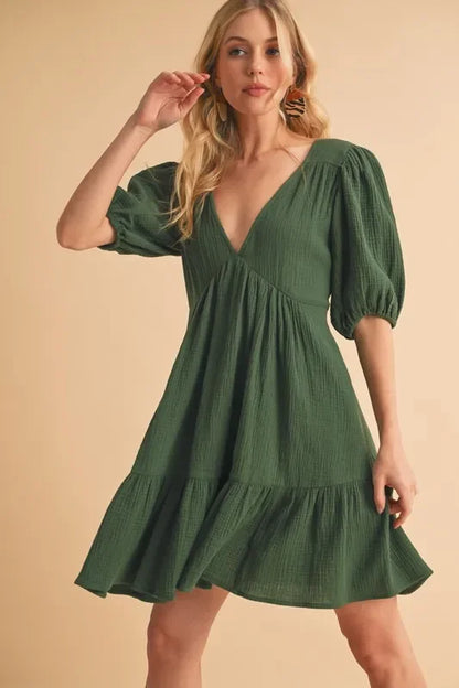 Tied Back Ruffled Short Sleeve Mini Dress - Eva's Edition
