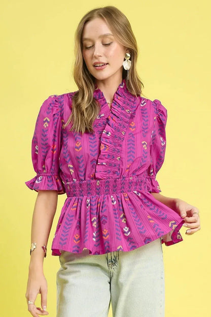 Printed Half Sleeve Peplum Blouse - Eva's Edition