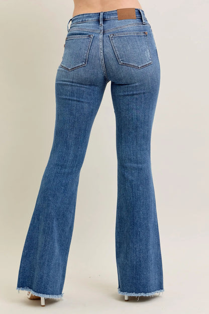 Vintage Wash Flare Jeans With Destroyed & Fray Hem - Eva's Edition