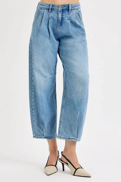 Mid Rise Fit Crop Wide Volume Leg Jeans Plus Size - Eva's Edition