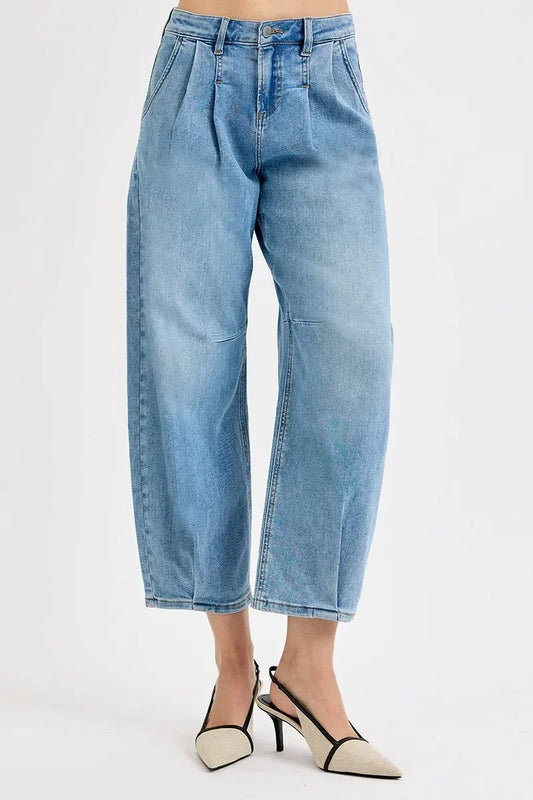 Mid Rise Fit Crop Wide Volume Leg Jeans Plus Size - Eva's Edition
