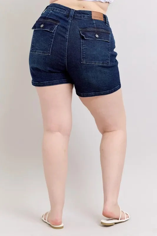 High Waist Back Flap Pocket Denim Shorts - Eva's Edition