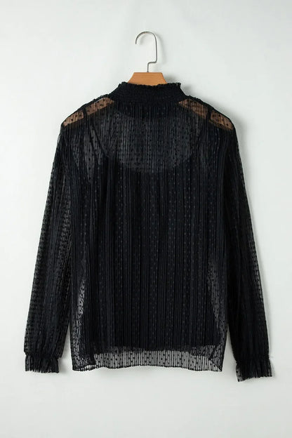 cami and Lace Sheer Mock Neck Long Sleeve Blouse - Eva's Edition