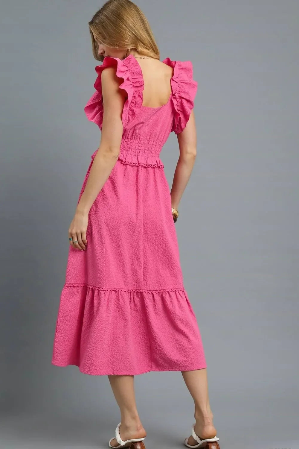 V-Neck Ruffled Cap Sleeve Midi Dress - Eva's Edition