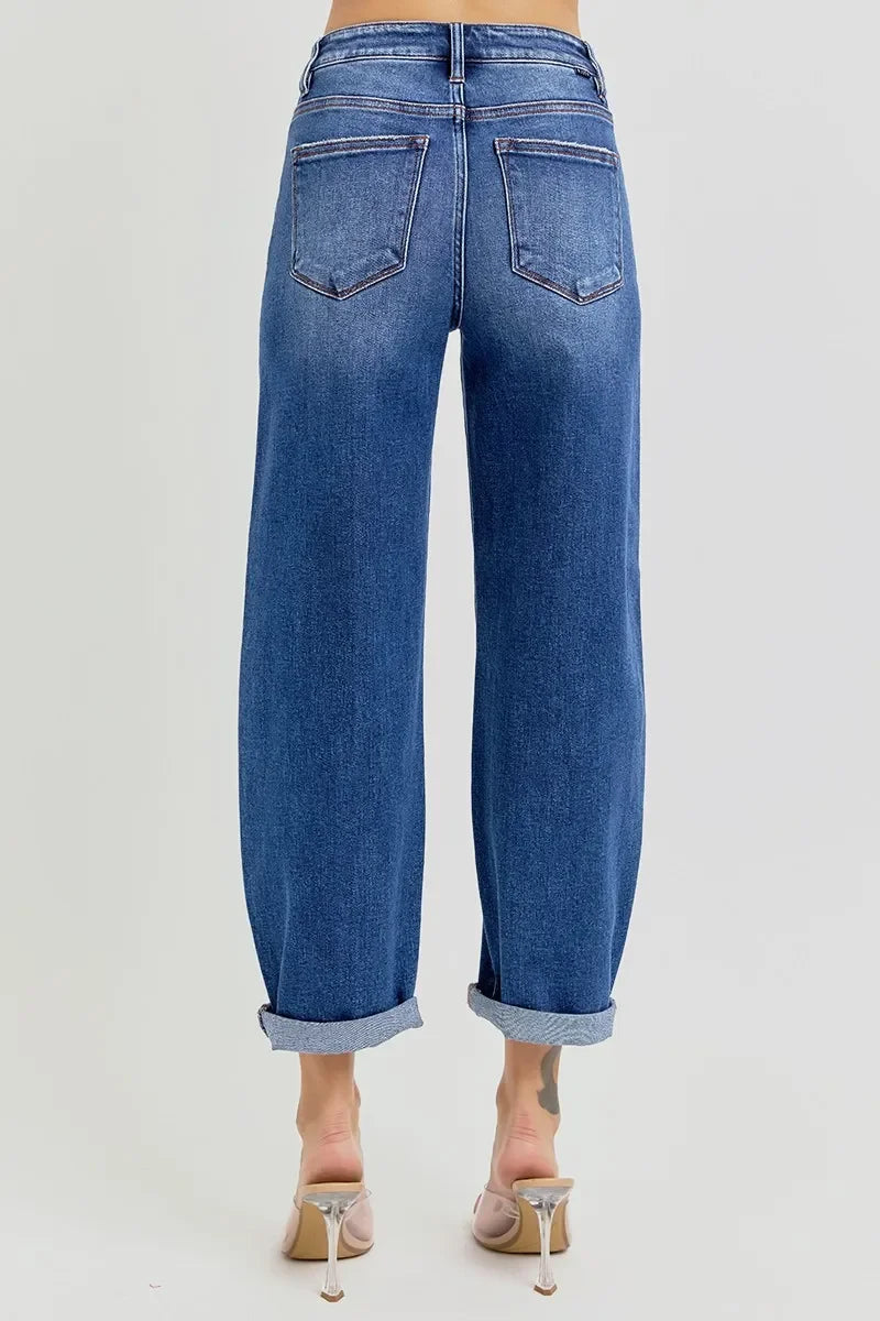 RISEN Full Size High Rise Crop Mild Barrel Jeans Plus Size - Eva's Edition