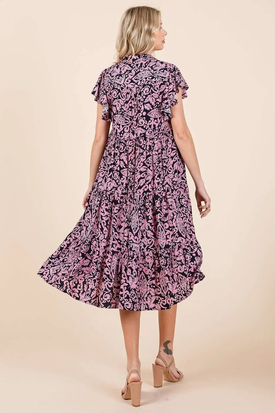 Abstract Printed Ruffle Tier Midi Dress - Eva's Edition