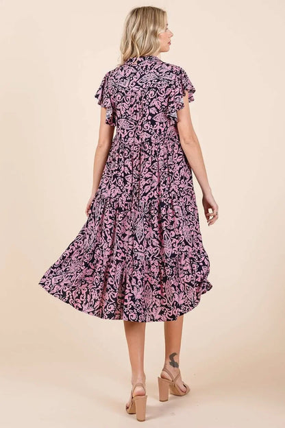 Abstract Printed Ruffle Tier Midi Dress - Eva's Edition