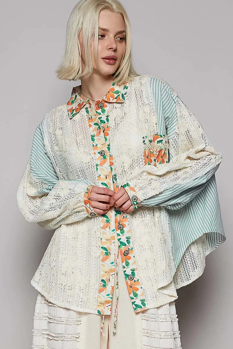 Long Sleeve Shirt with Floral and Striped Pattern - Eva's Edition